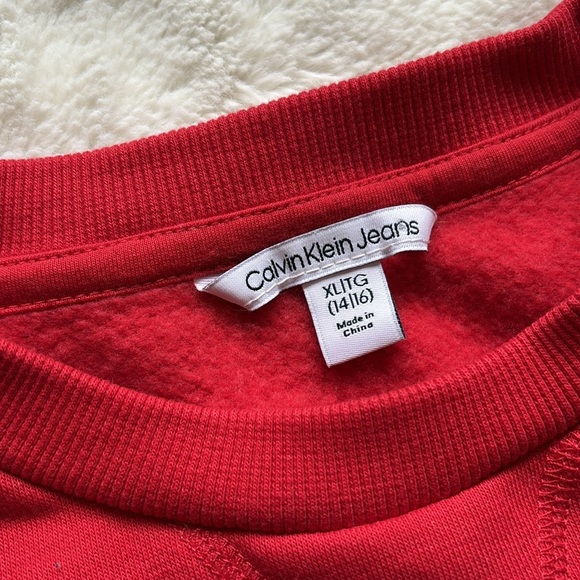 Calvin Klein Jeans Red Pullover Sweater Fleece Inside - Picture 3 of 5